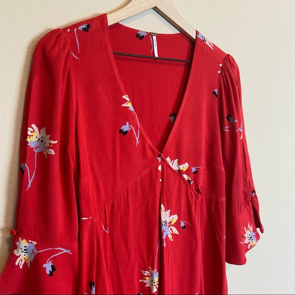 Free People Dresses & Skirts - Free People Red V-neck Wrap Dress Size Small